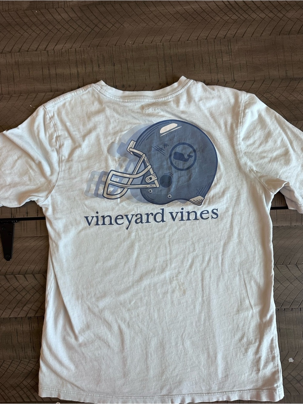 Vineyard Vines White Tee with Blue Footbsall Helmet Graphic